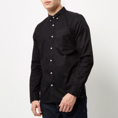 Black twill button down collar shirt